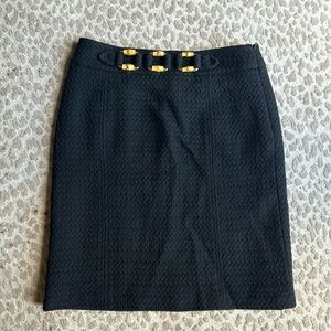 Etcetera 100% Wool Black Textured Pencil Skirt with Embellished Waist, size 2